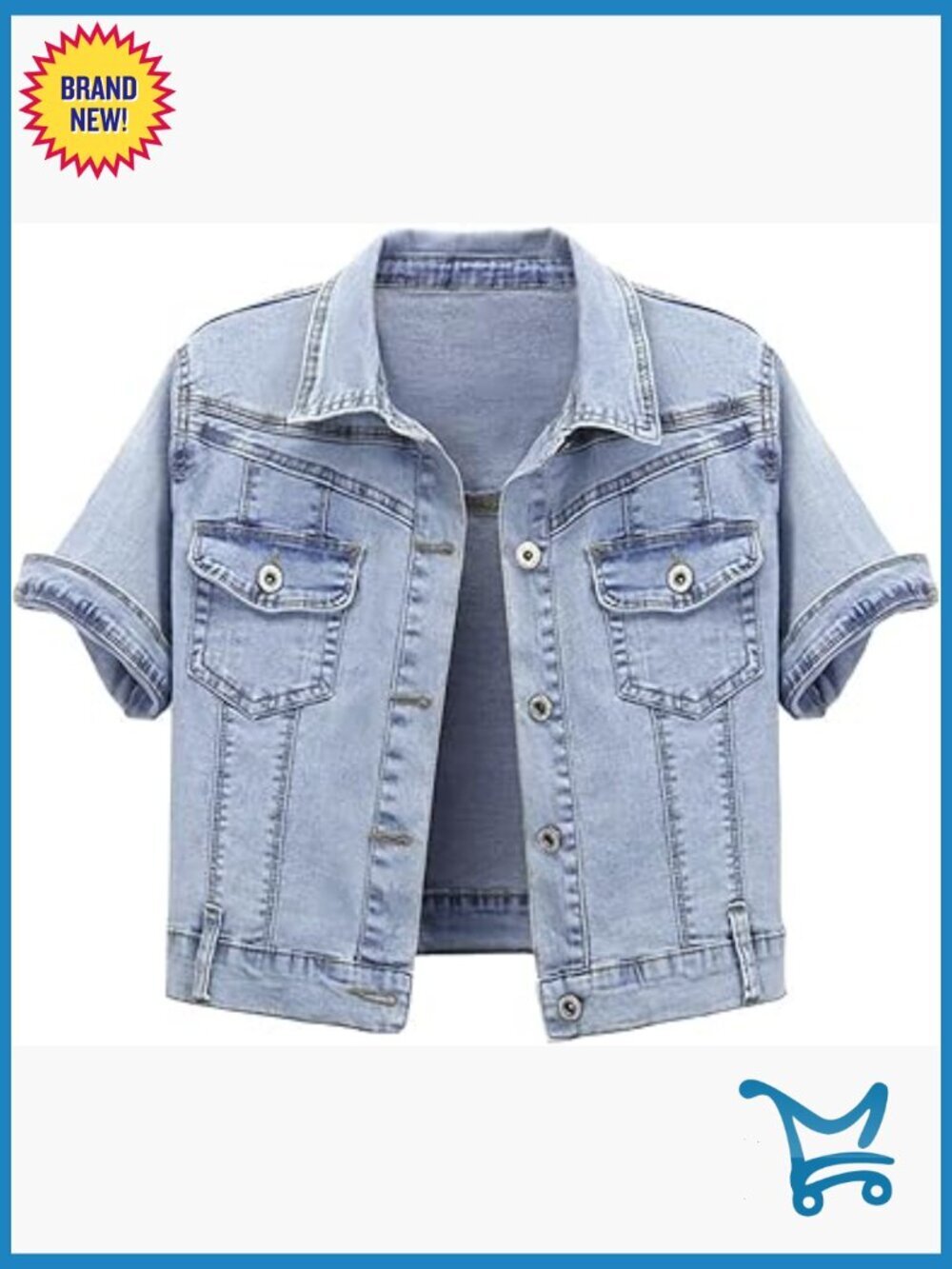 Crop Denim Trucker Jacket Jean Coat Short Sleeve Summer Top